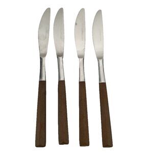 Woodwind Japan Butter Knife Stainless Faux Wood Flatware Lot Of 4 MCM Vtg